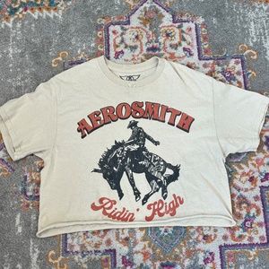 Tan Cropped Aerosmith Graphic Tee Size Medium